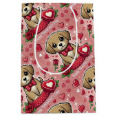 Cartoon puppy met Valentijnsdag harten Medium Cadeauzakje (Voorkant)