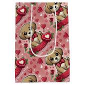 Cartoon puppy met Valentijnsdag harten Medium Cadeauzakje (Achterkant)