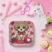 Cartoon puppy met Valentijnsdag harten Papieren Bordje (Feest)
