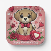Cartoon puppy met Valentijnsdag harten Papieren Bordje (Voorkant)