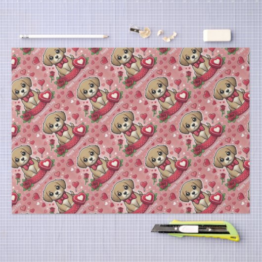 Cartoon puppy met Valentijnsdag harten Tissuepapier (Craft)