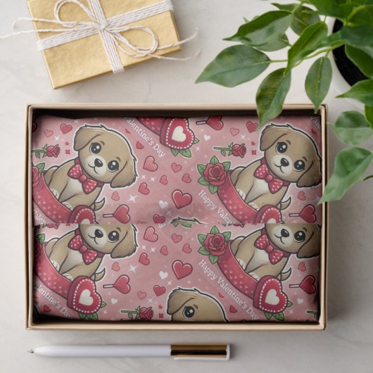 Cartoon puppy met Valentijnsdag harten Tissuepapier (Geschenk)