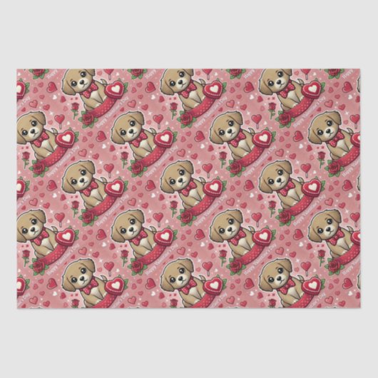 Cartoon puppy met Valentijnsdag harten Tissuepapier (Voorkant)