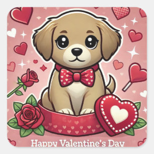 Cartoon puppy met Valentijnsdag harten Vierkante Sticker