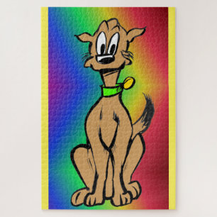Cartoon Puzzle: Cute Sitting Dog, Regenboog Legpuzzel