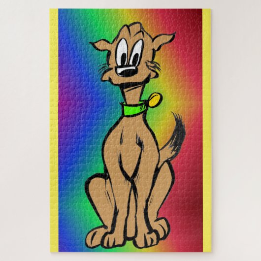 Cartoon Puzzle: Cute Sitting Dog, Regenboog Legpuzzel (Verticaal)