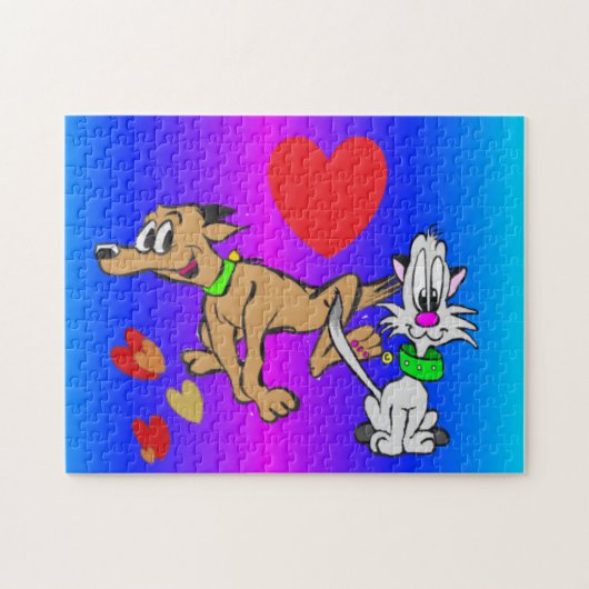 Cartoon Puzzle: hond en kat Legpuzzel (Horizontaal)