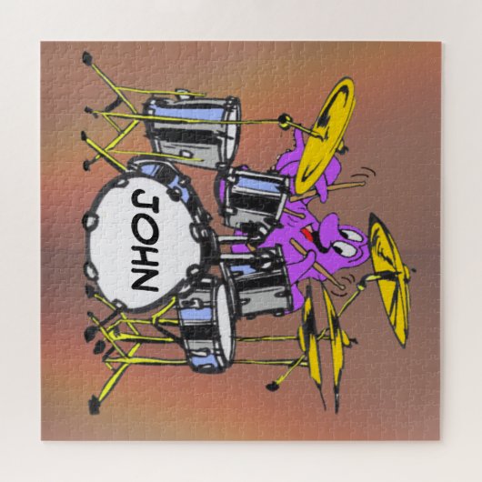 Cartoon Puzzle: Muziek Octopus Cust. Tekst Legpuzzel (Horizontaal)