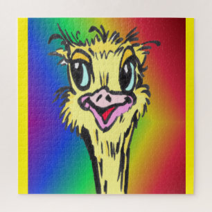 Cartoon Puzzle: Stomme regenboog Ostrich Legpuzzel