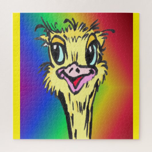 Cartoon Puzzle: Stomme regenboog Ostrich Legpuzzel (Verticaal)