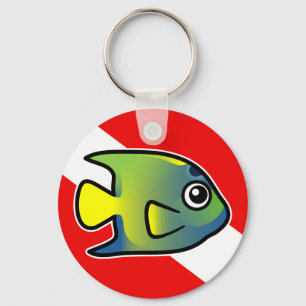 Cartoon Queen Angelfish Duikvlag Sleutelhanger