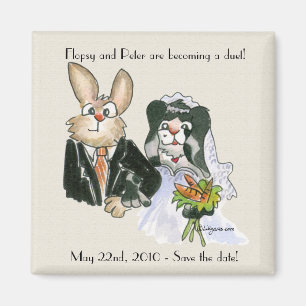 Cartoon Rabbits Weddenschap Save the Date Magnets Magneet