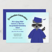 Cartoon Raccoon Blue Pet Gown Kind Afstuderen Kaart (Voorkant / Achterkant)