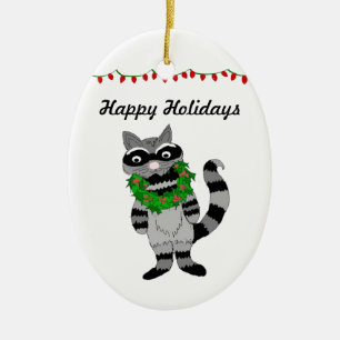 Cartoon Raccoon Opgegeven voor Feestdagen Keramisch Ornament