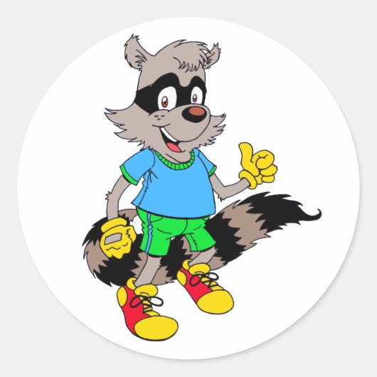 Cartoon Raccoon Ronde Sticker (Voorkant)