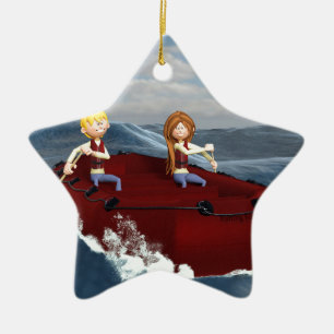 Cartoon Rafting Couple Keramisch Ornament