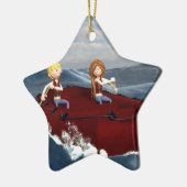 Cartoon Rafting Couple Keramisch Ornament (Links)
