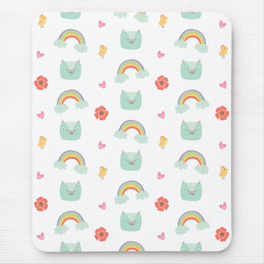 Cartoon Rainbow Cat Pattern Muismat (Voorkant)