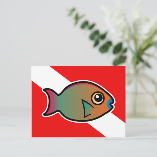 Cartoon Rainbow Parrotfish Duikvlag Briefkaart (Staand voorkant)