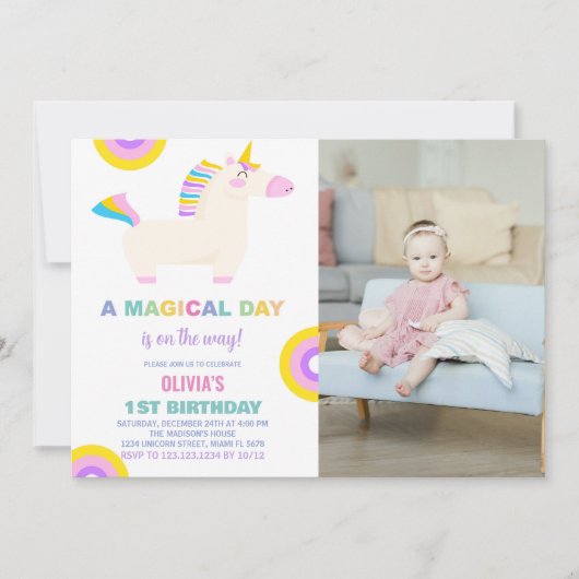 Cartoon Rainbow Unicorn Verjaardag Uitnodigingen f (Voorkant)
