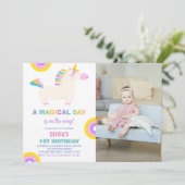 Cartoon Rainbow Unicorn Verjaardag Uitnodigingen f (Staand voorkant)