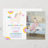 Cartoon Rainbow Unicorn Verjaardag Uitnodigingen f (Voorkant / Achterkant)