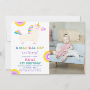 Cartoon Rainbow Unicorn Verjaardag Uitnodigingen f