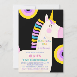 Cartoon Rainbow Unicorn Verjaardagsuitnodigingen Kaart
