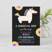 Cartoon Rainbow Unicorn Verjaardagsuitnodigingen Kaart (Staand voorkant)
