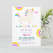 Cartoon Rainbow Unicorn Verjaardagsuitnodigingen Kaart (Staand voorkant)