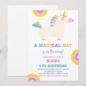 Cartoon Rainbow Unicorn Verjaardagsuitnodigingen Kaart (Voorkant / Achterkant)