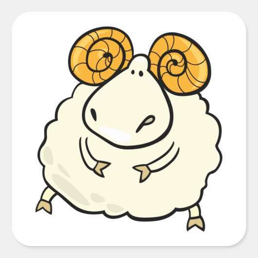 Cartoon Ram Sheep Vierkante Sticker (Voorkant)