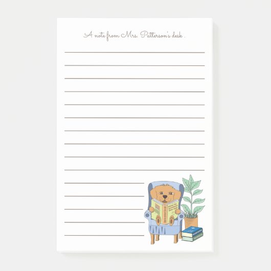 Cartoon Reading Dog Librarian Post-It Notes (Voorkant)