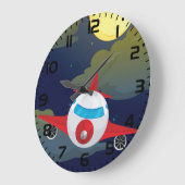 Cartoon Red Airplane Flying In Night Sky Grote Klok (Hoek)