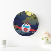 Cartoon Red Airplane Flying In Night Sky Grote Klok (Huis)