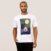Cartoon Red Airplane Flying In Night Sky T-shirt (Voorkant volledig)