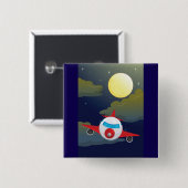 Cartoon Red Airplane Flying In Night Sky Vierkante Button 5,1 Cm (Voorkant /achterkant)