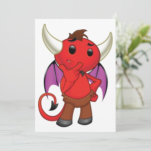 Cartoon Red Devil-uitnodigingen Kaart (Staand voorkant)