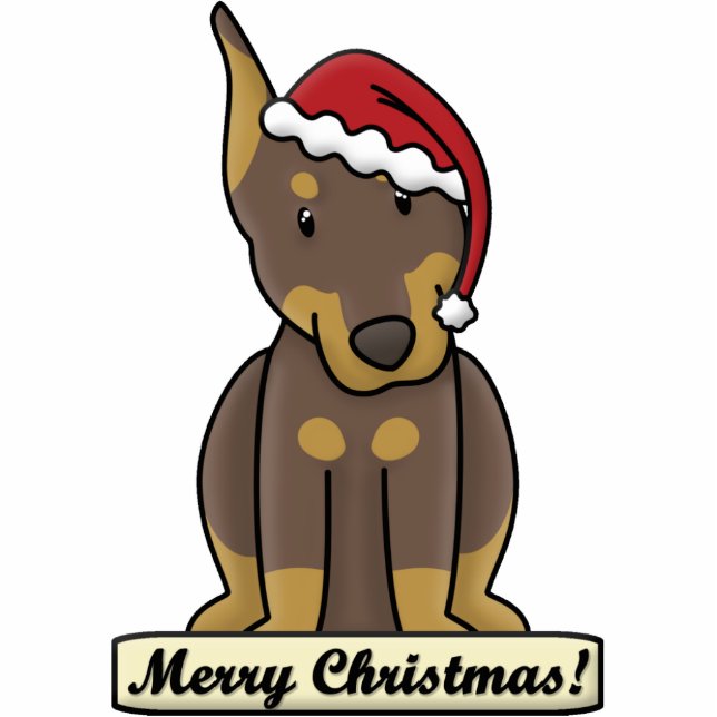 Cartoon Red Doberman Pinscher kerstversiering Fotobeeldje Ornament (Voorkant)