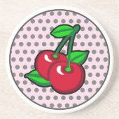 Cartoon Red Green Black Cherries Fruit Vector Art Zandsteen Onderzetter (Voorkant)