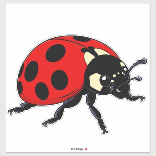 Cartoon Red Ladybug Cute Insect Character Sticker (Vel)