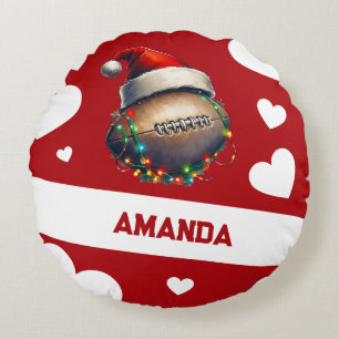 Cartoon Red Merry American Football Naam Rond Kussen
