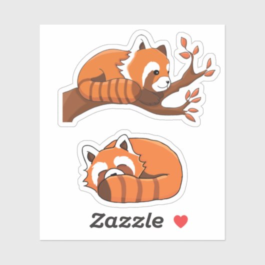Cartoon Red Panda Slapen en in Tree Sticker (Vel)