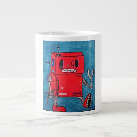 Cartoon Red Robot Coffee Mok (Voorkant)