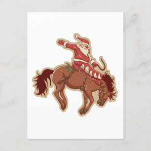 Cartoon red santa claus ryding op paard briefkaart