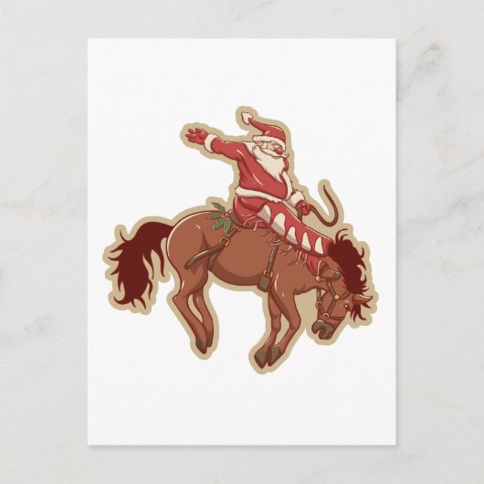 Cartoon red santa claus ryding op paard briefkaart (Voorkant)