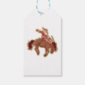 Cartoon red santa claus ryding op paard cadeaulabel (Voorkant)