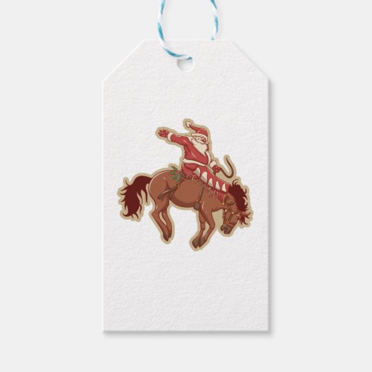 Cartoon red santa claus ryding op paard cadeaulabel (Voorkant)