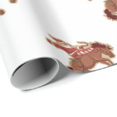 Cartoon red santa claus ryding op paard cadeaupapier (Rol Hoek)