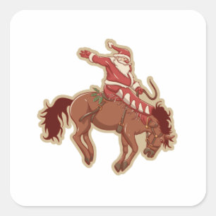 Cartoon red santa claus ryding op paard vierkante sticker